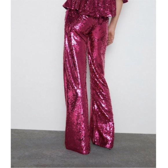 NWT Zara fuchsia sequin flare pants - Picture 5 of 9